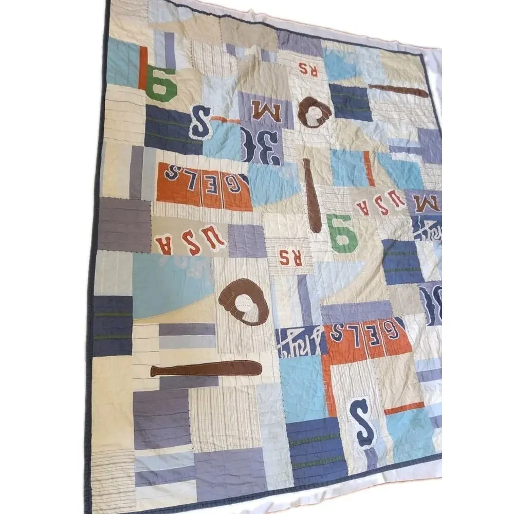 Vtg Patchwork Quilt Pottery Barn Kids Baseball Twin Comforter 90s Kids Bedroom